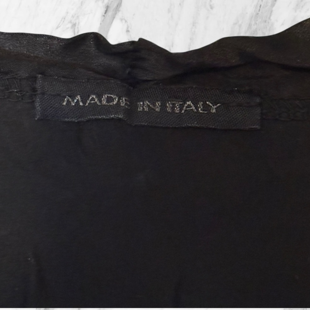 Made In Italy Black Top Sheer Block Tie Neck LS - Picture 3 of 6